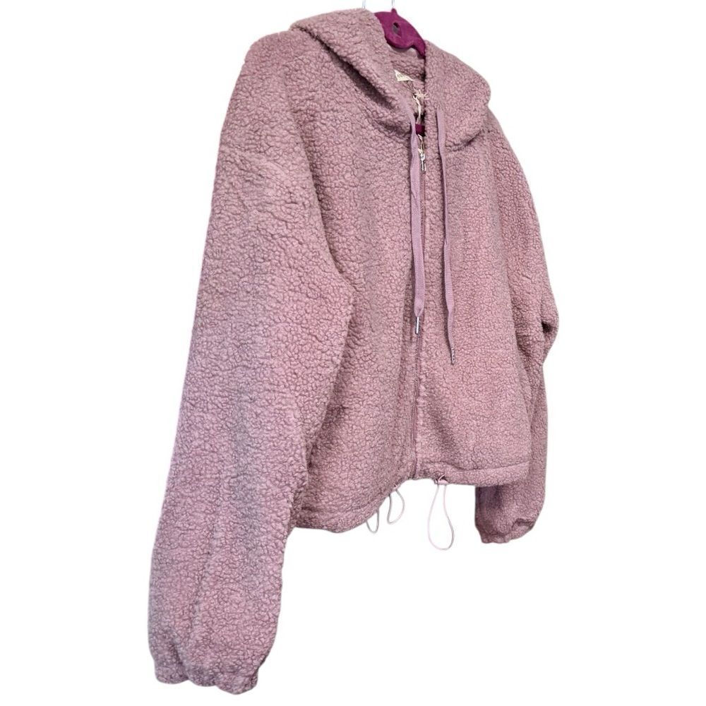 Dusty Pink Sherpa Drawstring Cropped Hooded Jacket Large NWT - And The Why - Picture 10 of 17